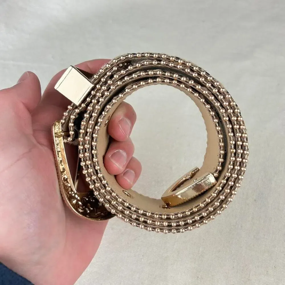 Vintage style cheetah leopard print fur belt western tan and brown bedazzled